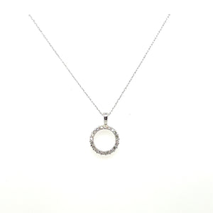 14K White Gold Round Diamond Pendant Necklace