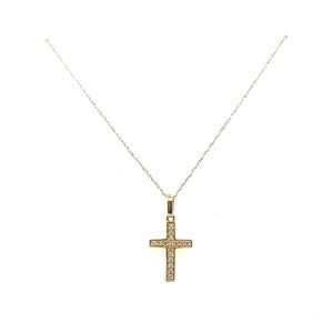 14K Yellow Gold Diamond Cross Pendant Necklace