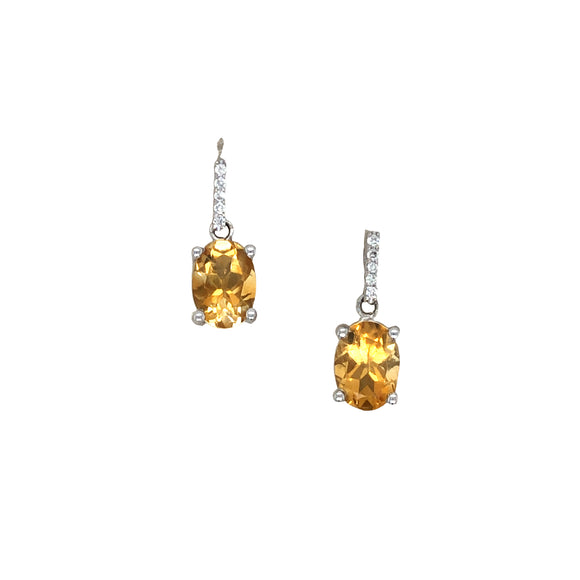 Oval Citrine Diamond Dangle Earrings