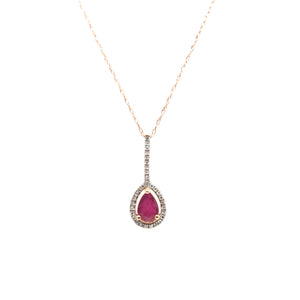 14K Rose Gold Pear Shaped Ruby and Diamond Necklace