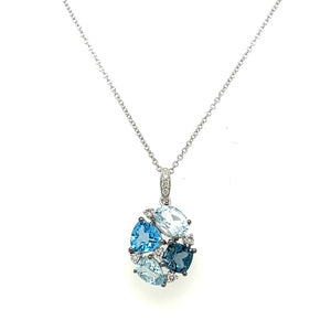 14K White Gold Blue Topaz Diamond Necklace