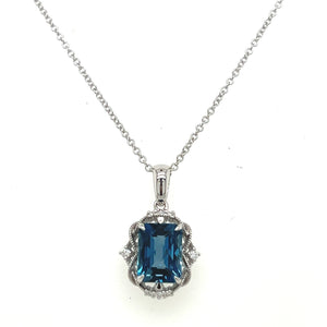 14K White Gold London Blue Topaz Necklace