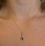 14K Rose Gold Pear Shaped Ruby and Diamond Necklace