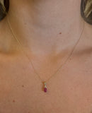 10K Yellow Gold Pear Shaped Ruby and Diamond Drop Necklace