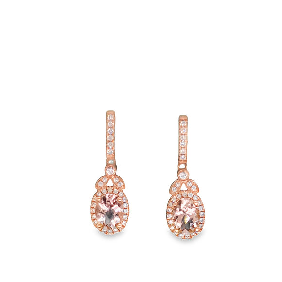 14K Rose Gold Oval Morganite Drop Earrings