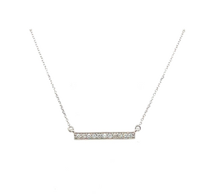 14K White Gold Stationary Diamond Bar Necklace